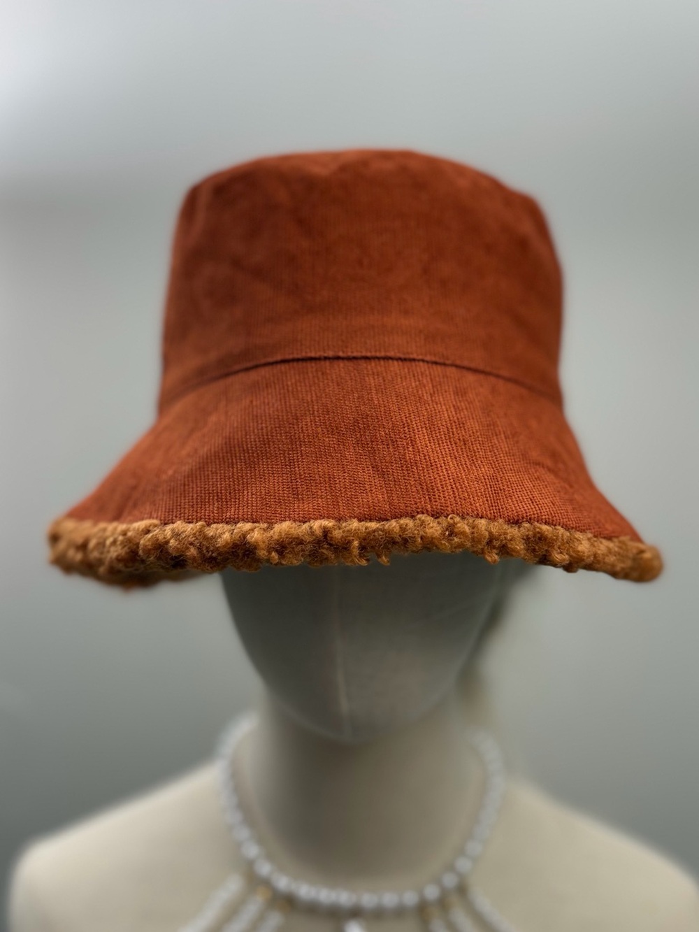 Rust Orange Reversible Teddy Sherpa Bucket Hat Faux Suede Y2K Fall Winter